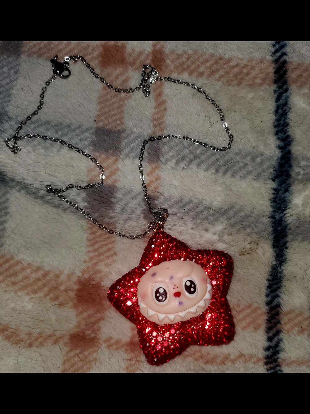 Red Rhinestone Star Labubu Face Pendant Necklace